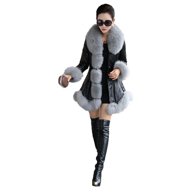 Women Faux Fur Coat Hot Sale High Quality Faux Sheepskin Winter Coats Warm With Fur Fox Collars Slim Female Fur Oversize M-6XL