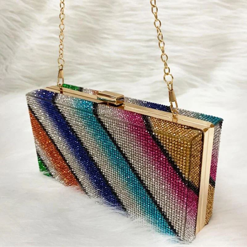 

Rainbow Diamond Wedding Clutch Purse Elegant Party Evening Bag small Handbag for Women Luxury Designer Cross body Bag B373