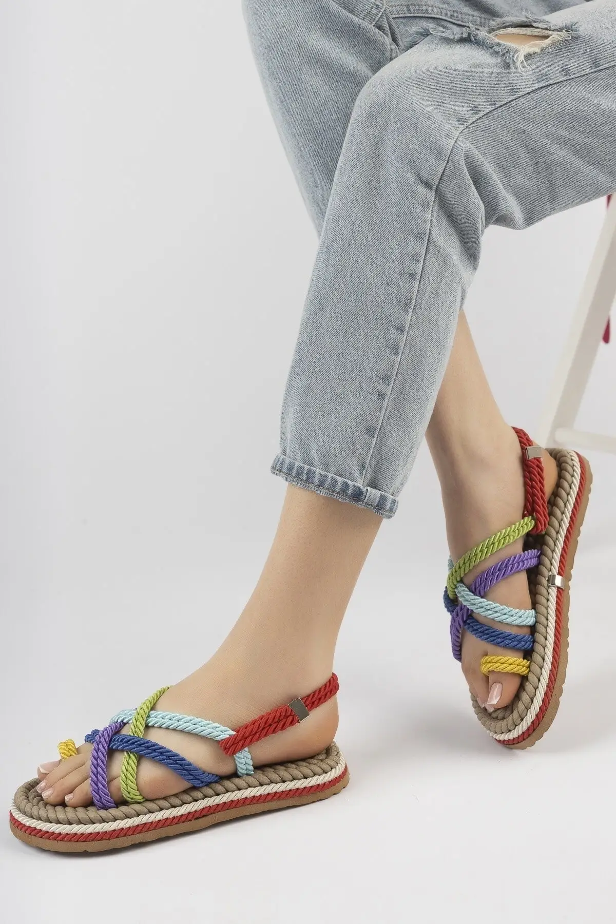 

Women Sandals Colorful Rope Drawstring Thick-Soled 2022 New Summer Comfort Breathable Casual Quality Ladies Fashion Sandals