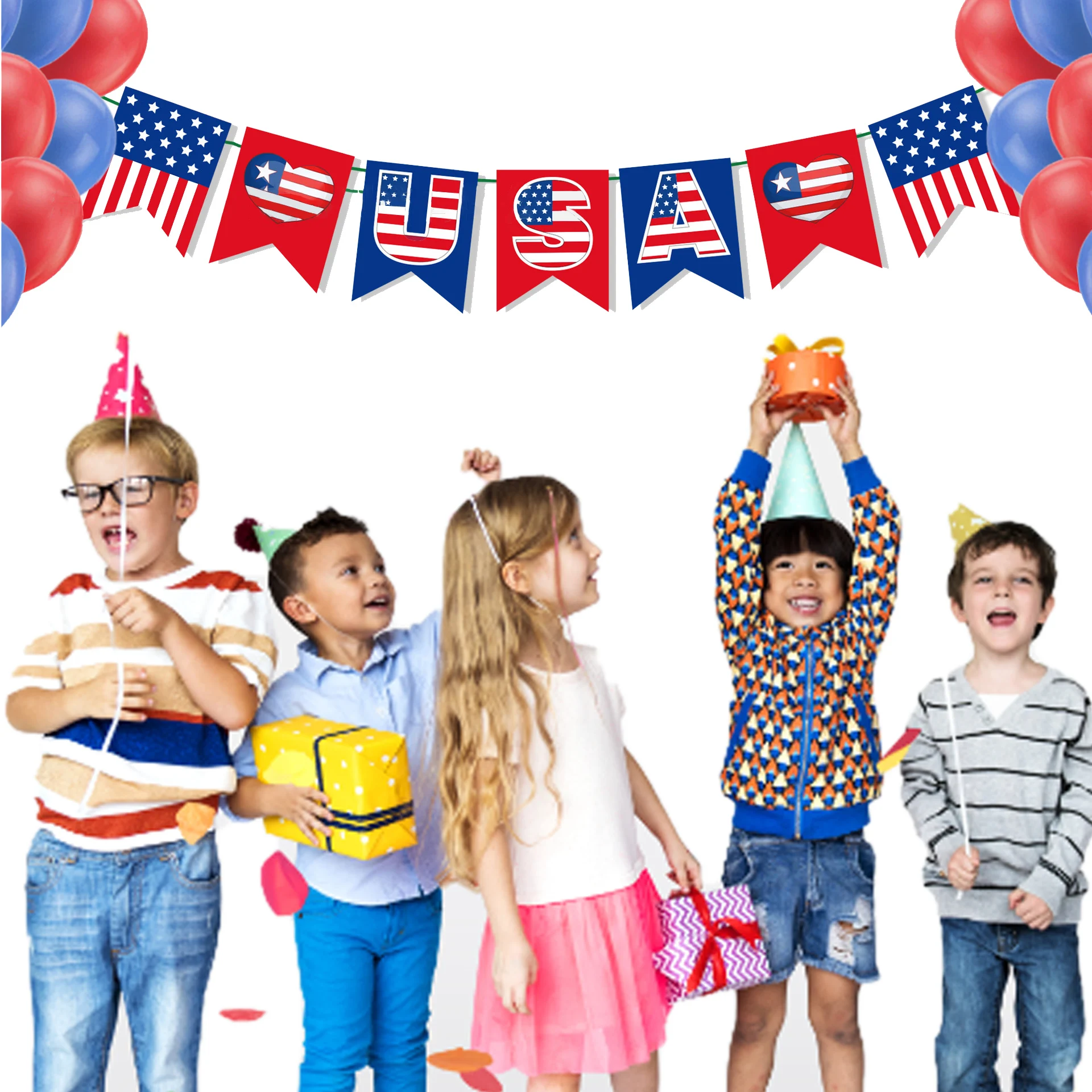 

Independence Day Ornament Red White And Blue Design Set Star Streamer Swirls American Flag For 4th Of July Day Patriotic