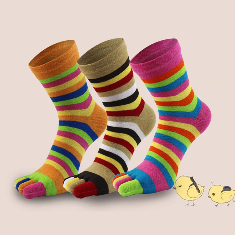

1Pair Colorful Striped Patchwork Socks Women Men Cotton Five Finger Toe Breathable Soft Short Sock Girls Streetwear Socks