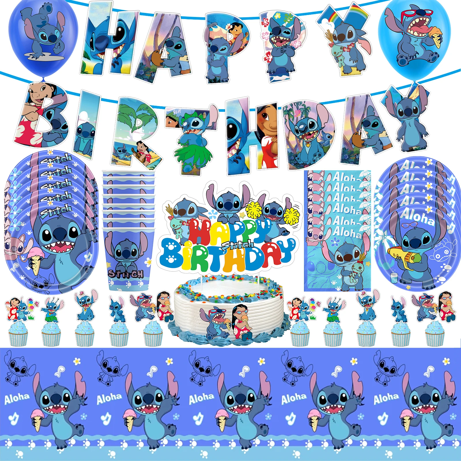 

Набор одноразовой столовой посуды с рисунком Лило Ститч, столовая посуда, воздушный шар, баннер, скатерть для детей, украшение для дня рождения, детской вечеринки