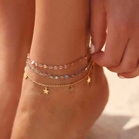 bohemia layered chain ankle bracelet on leg foot jewelry boho beads heart star eye shell charm anklet set for women accessories