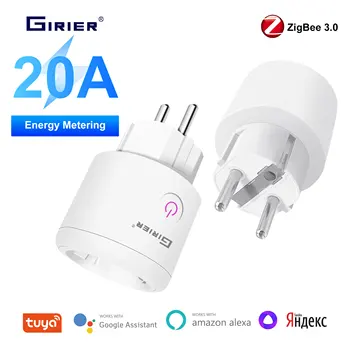 GIRIER Tuya ZigBee Plug 20A Smart Outlet Socket EU with Power Monitoring Timer Function 4200W Works with Alexa Alice Hey Google 1