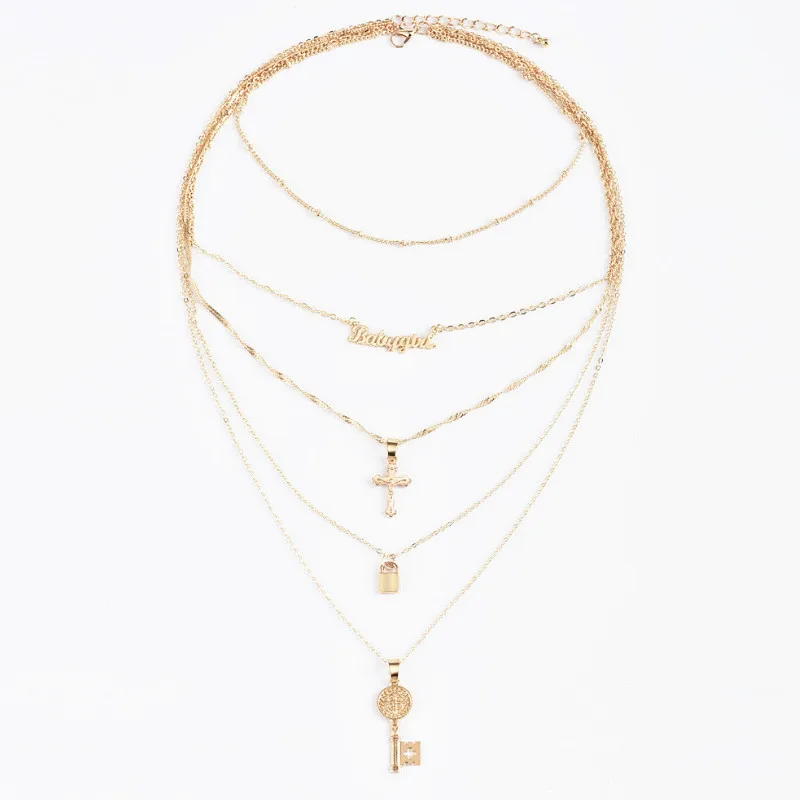 

Necklace for Women Key Lock Cross English Alphabet Necklacens Jewelry Wholesale