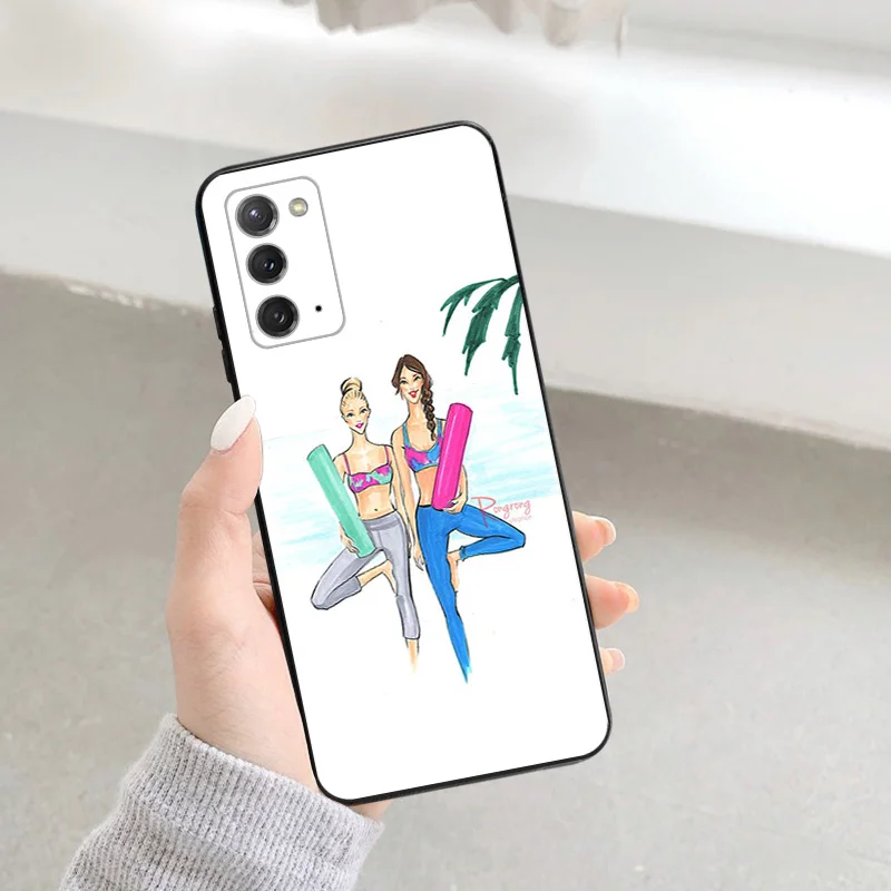 Силиконовые черные чехлы для телефонов Yoga Cute Girl Samsung Galaxy S23 S24 Ultra S22 S21 S20 FE Plus Note20 S10