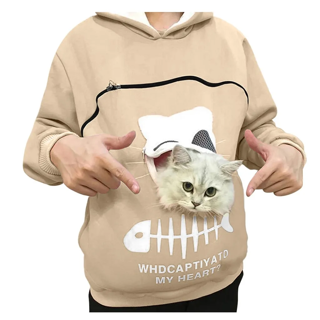 Women Sweatshirt Pet Cat Dog Carrier Hooded Hoodies Female Oversized Pullover Long Sleeve Hoody Sweatshirts Moletom Dropshipping
