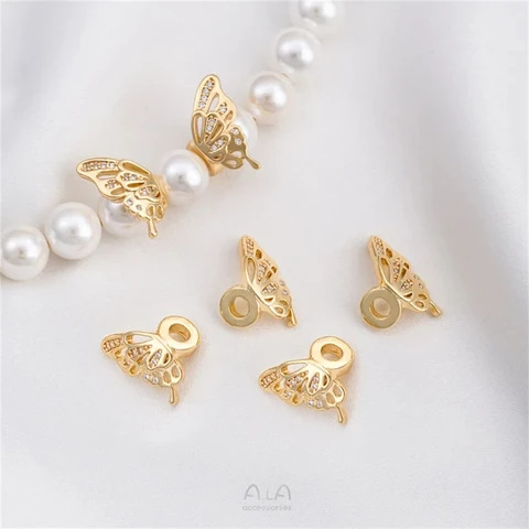 Проставка с крыльями бабочки и цирконом, инкрустированная 14-каратным золотом, шнурок ручной работы «сделай сам» для жемчужного браслета, ожерелья, аксессуары