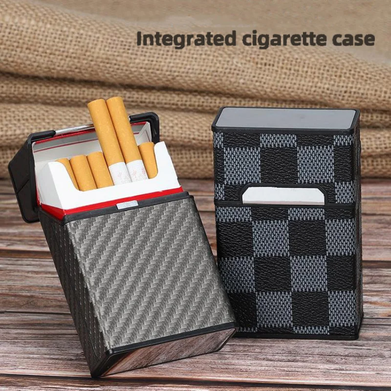 Leather Cigar Cigarettes Cases PU Creative Lattice Tobacco Holder Hold 20 Cigarettes Storage Box For Men Smoking Accessories