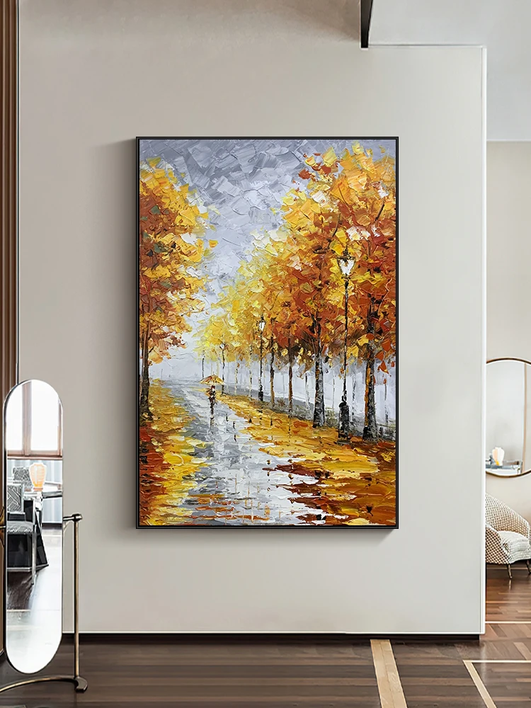 

Hand-Painted Oil Painting on Canvas Trees Woods Scenery Wall Hanging Art Bedroom Bathroom Home Living Room Decoration No Framed