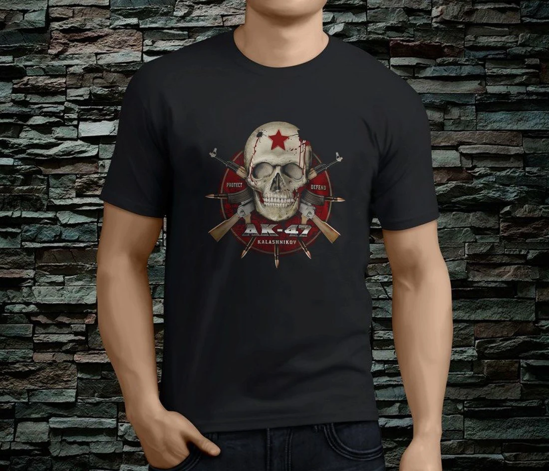 

Russian AK-47 Kalashnikova Assault Rifle Cross Skull T-Shirt. Summer Cotton Short Sleeve O-Neck Mens T Shirt New S-3XL