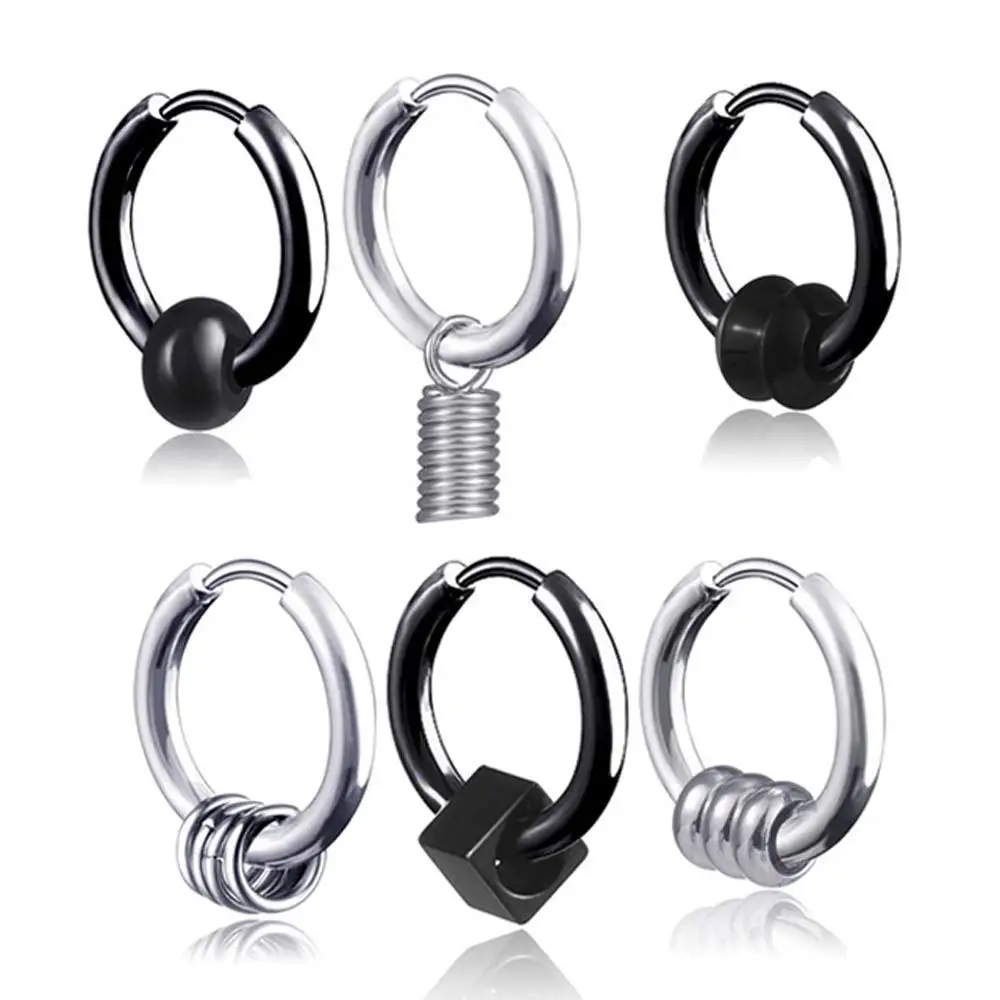 

6PCS Rivets Hoop Earrings Awl Taper Punk Rock Hypoallergenic Stainless Steel Spikes Piercing Taper Huggie Hinged Earrings