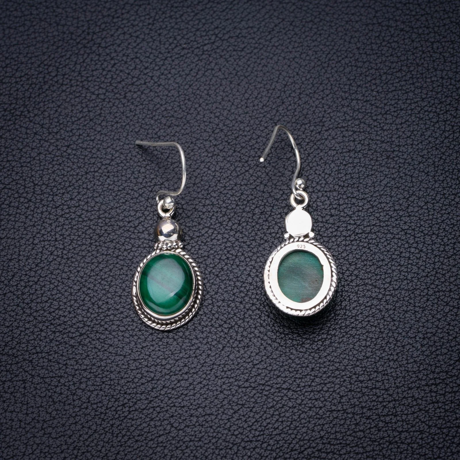 

StarGems Natural Malachite Handmade 925 Sterling Silver Earrings 1.5" E6609