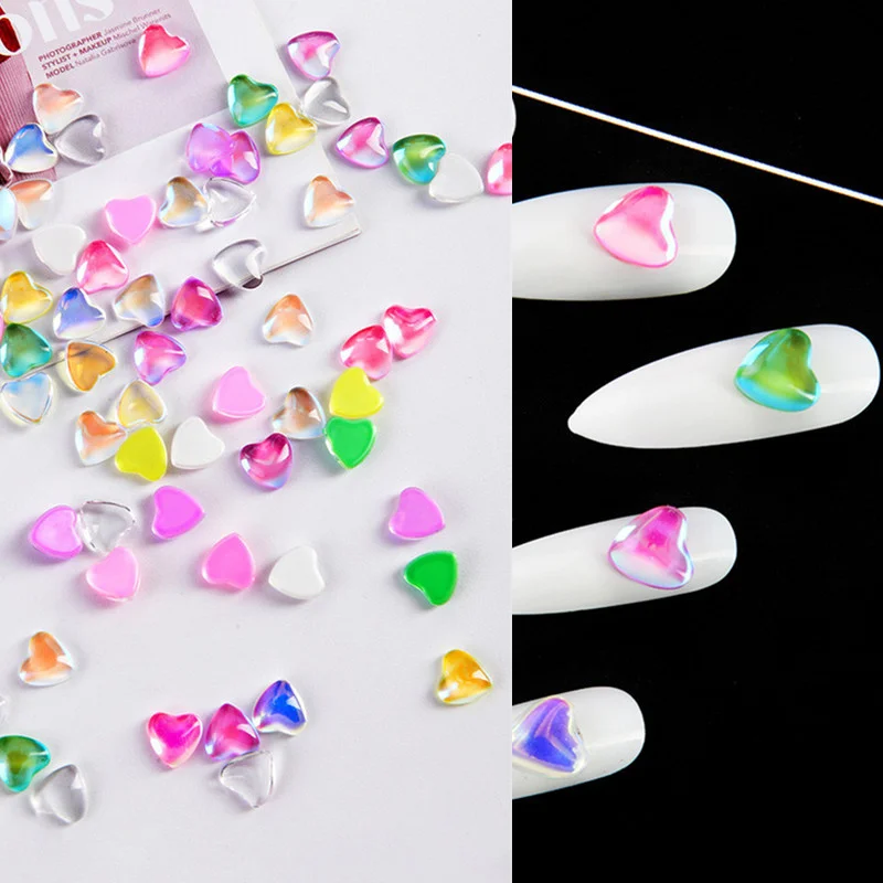 

50Pcs 3D Candy Color Love Nail Rhinestones Aurora Crystal Diamonds Nail Art Charms Macaron Heart Nail Decorations DIY Nail Gems