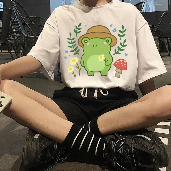 

2022 New Summer Fun Frog Cute Graphic Print T-shirt Ladies Tops Aesthetic Oversized T Shirt Harajuku Casual Summer Top Tees