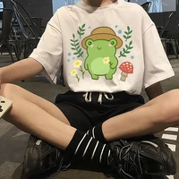 2022 new summer fun frog cute graphic print t shirt ladies tops aesthetic oversized t shirt harajuku casual summer top tees