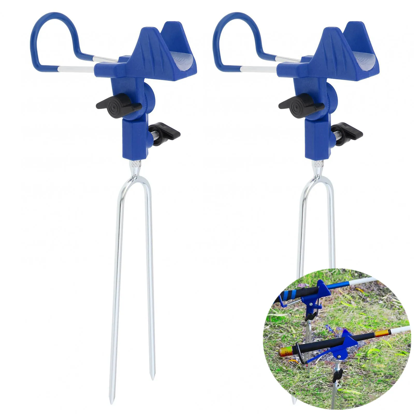 

2pcs Aluminum Alloy 360 Degree Adjustable Blue Fishing Rod Holder for Bank Fishing Ground Support Folding Fish Pole Stand