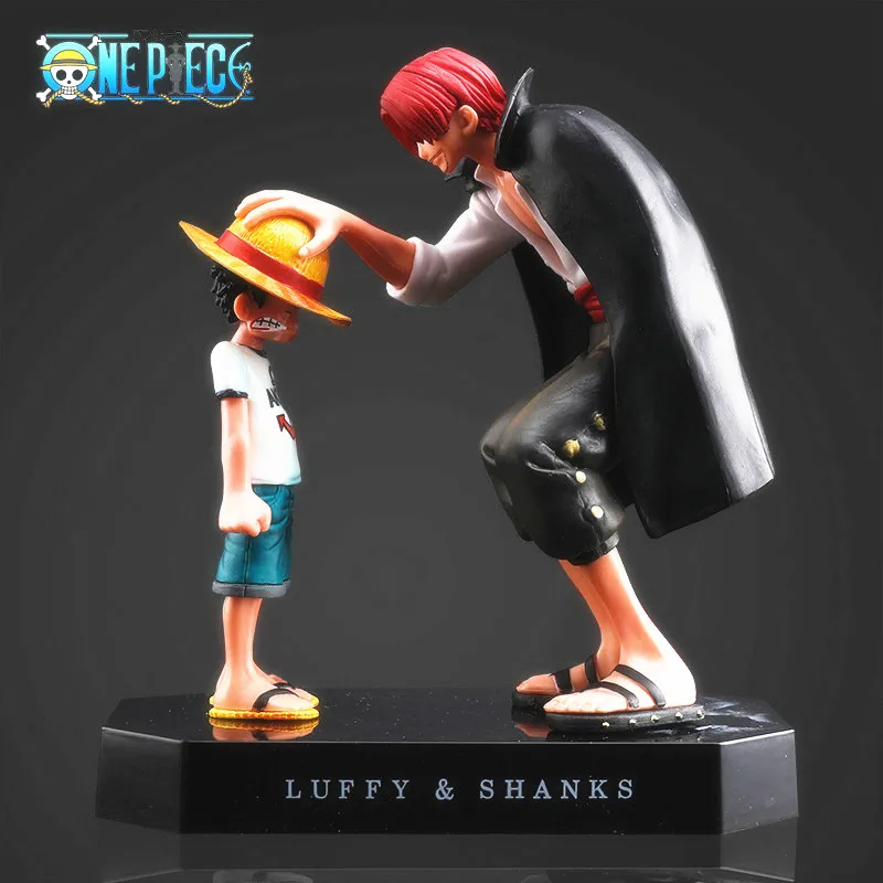 

17cm Anime One Piece Figure Red Hair Shanks Luffy Touch The Head PVC Model Action Figurine Statue Collectible Model Doll Toys