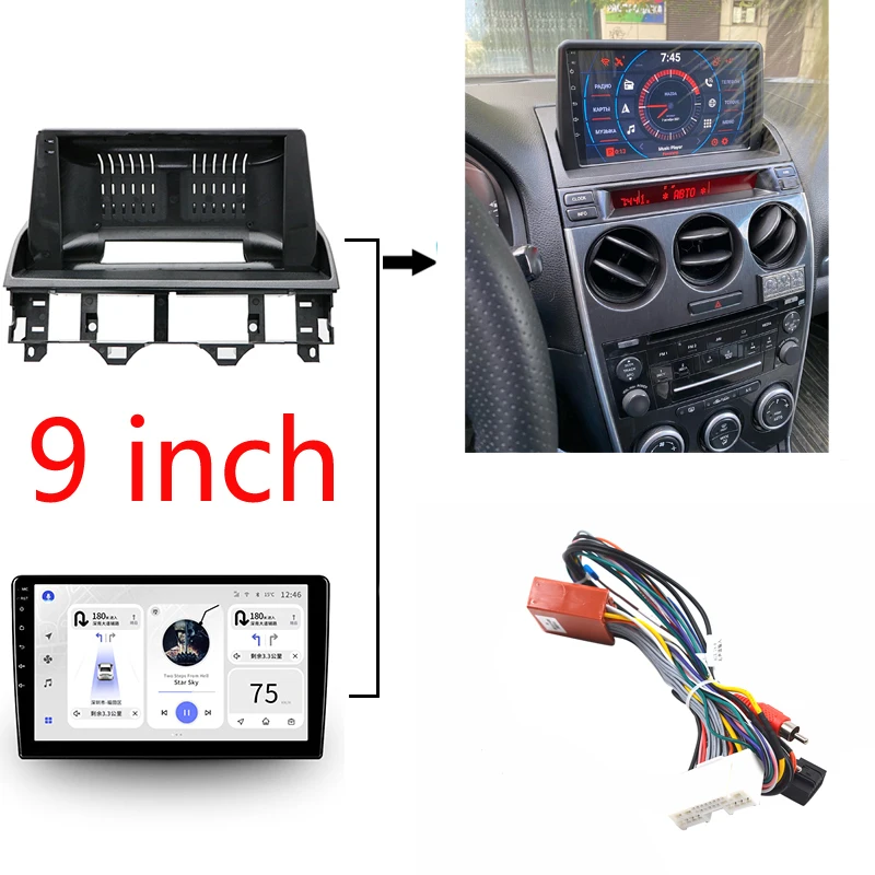 

9 inch Car Fascia Radio Panel for MAZDA 6, Atenza 2002-2008 Dash Kit Install Facia Console Bezel Adapter Plate Trim 9inch Cover