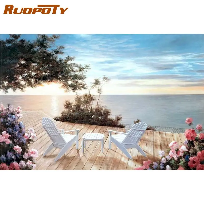 

RUOPOTY Coloring By Number Seaside Drawing On Canvas Handpainted Gift Oil Painting By Number Scenery DIY Frame Home Decor