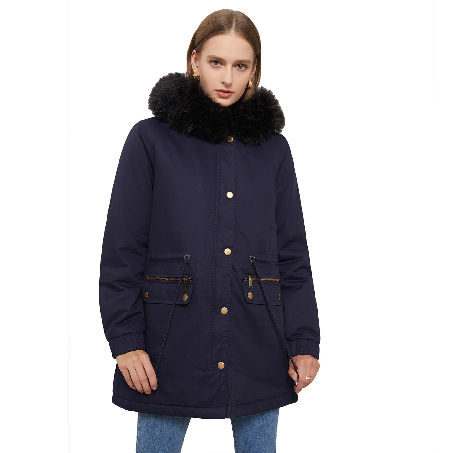 

New Pies To Overcome Women Plus Cashmere Cotton Coat Women with Fur Collar Hooded Warm Coat Loose Cotton Clothing
