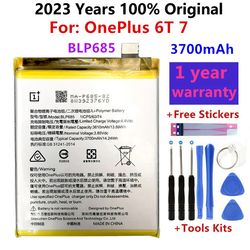 

Original Replacement Phone Battery For OnePlus 6T 7 A6010 BLP685 3700mAh High Quality Replacement Li-ion Batteries Free Tools