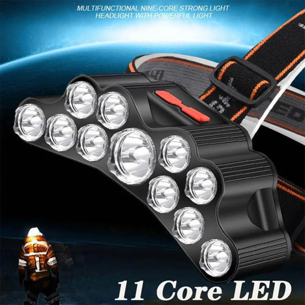 

11LED Headlamp Strong Light Super Bright Head-Mounted Flashlight USB Rechargeable Outdoor Hiking Camping Night Fishing Headlight