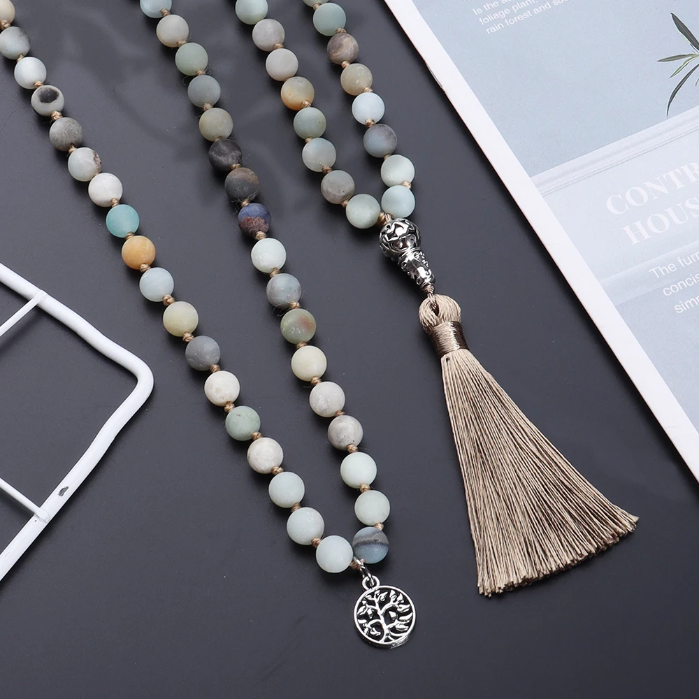 Ожерелье OAIITE из натурального камня 6 мм 108 бусин мала-колье с подвеской в виде