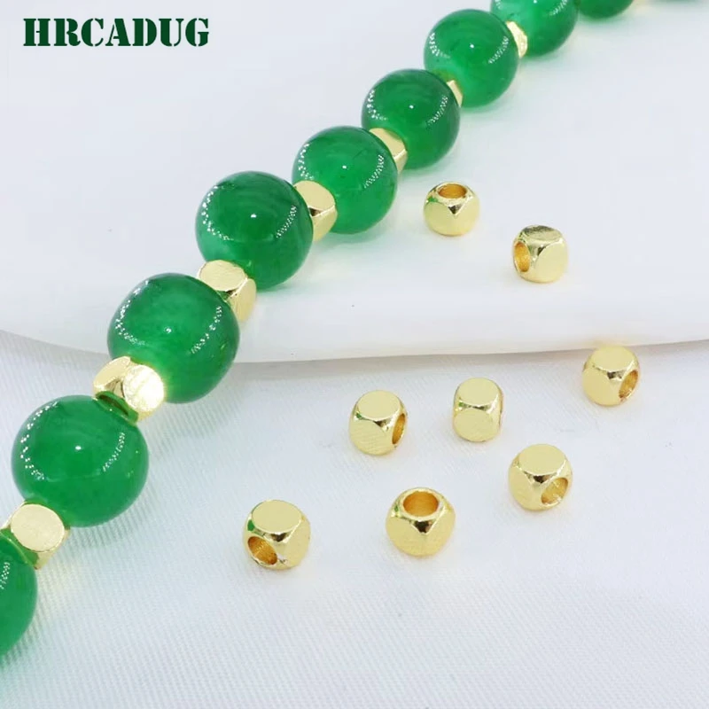 18K Gold Plated Rectangular Smooth Bead Large Hole Spacer Beads For Woman's Bracelet Handmade Jewelry Making Accessories Finding