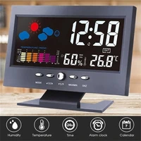 lcd color screen digital backlight snooze alarm clock weather forecast station temperature humidity time date display clock home
