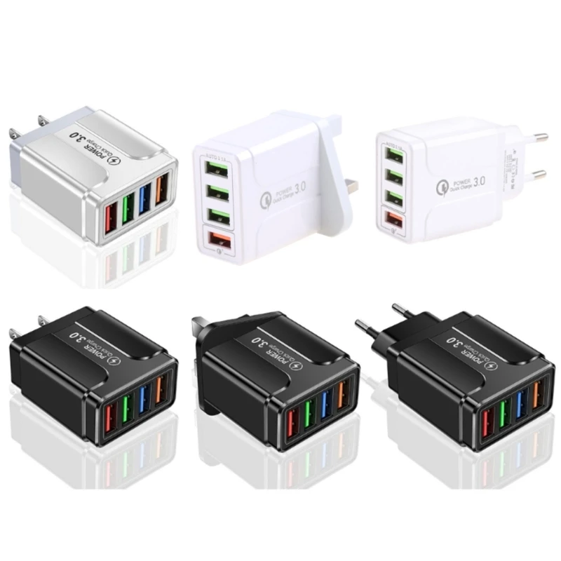

Portable EU/US/UK Plug 4-Port USB Charger 3.1A Multi-Port Fast Charger 5V 3.1A