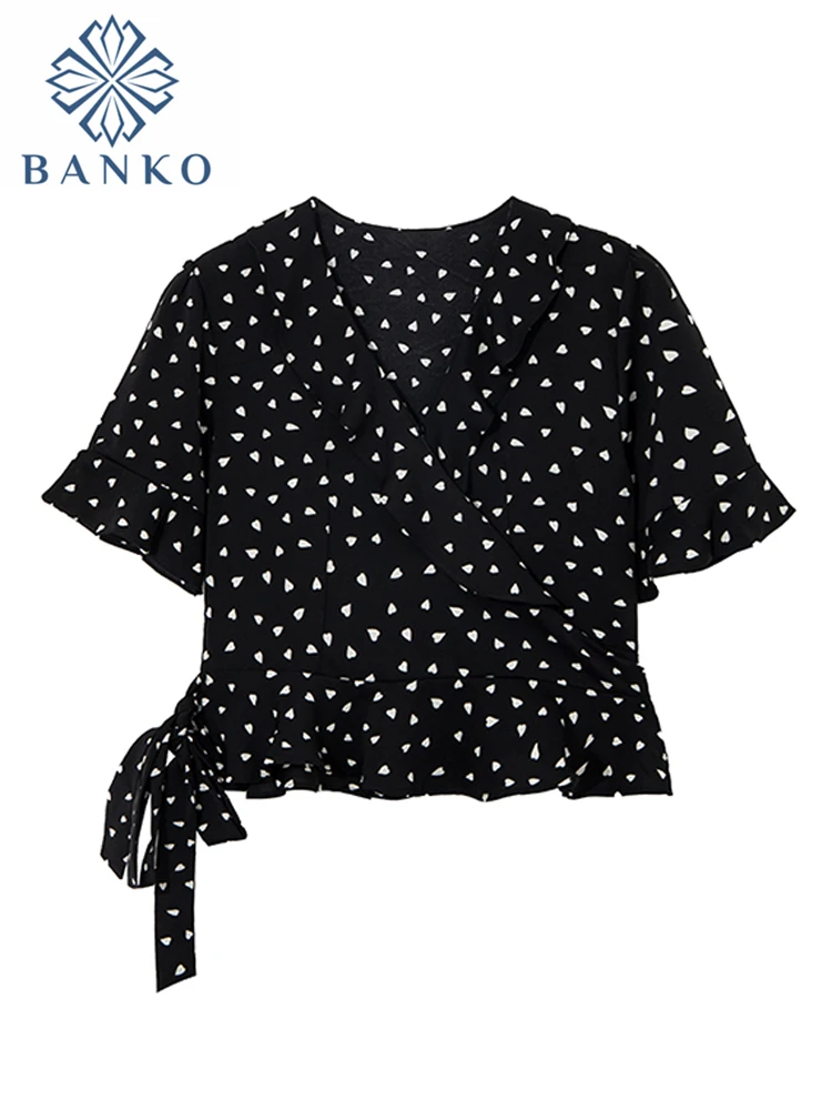 

Женская блузка с принтом, черный укороченный топ на шнуровке, элегантная дизайнерская офисная рубашка в Корейском стиле, повседневные рубашки в готическом стиле, Y2K, лето 2023
