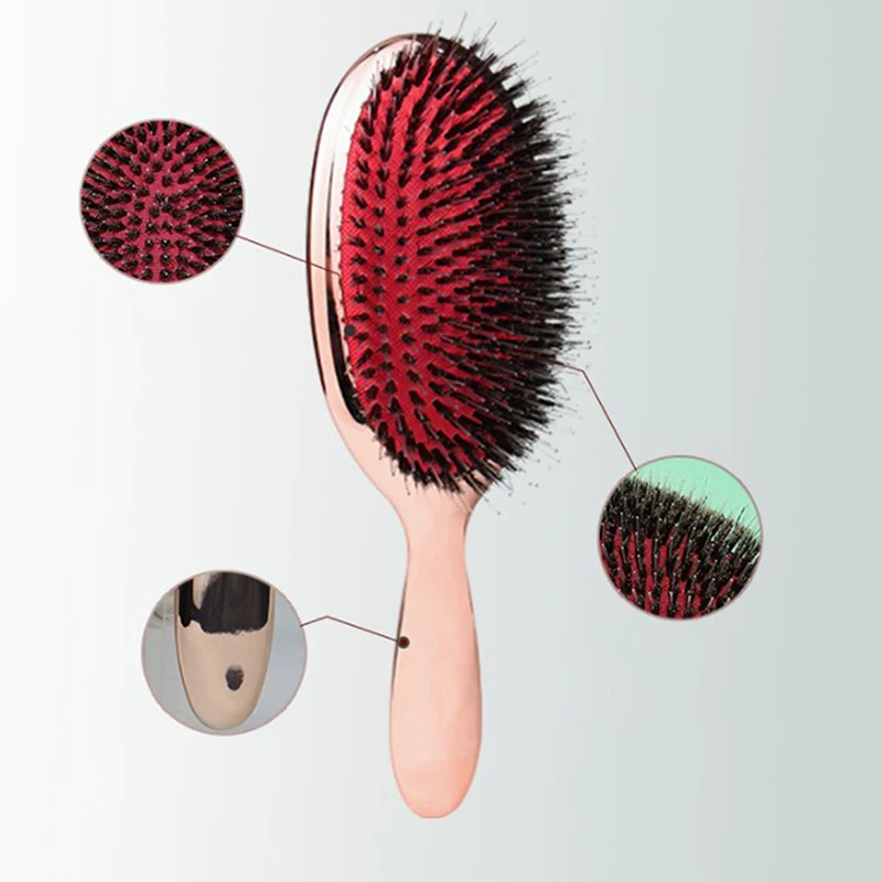 

Luxury Gold And Silver Color Boar Bristle Paddle Hair Brush Oval Hair Brush