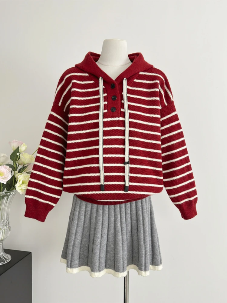 Женский пуловер в красную полоску свитер стиле Харадзюку с длинными рукавами и