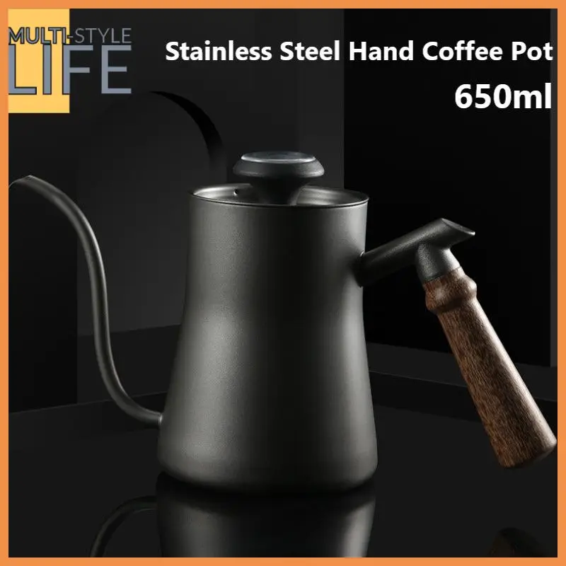 

650ML 304 Stainless Steel Long Narrow Mouth Hand Punch Coffee Tea Pot With Thermometer Lid Gooseneck Spout Coffee Kettle Teapot