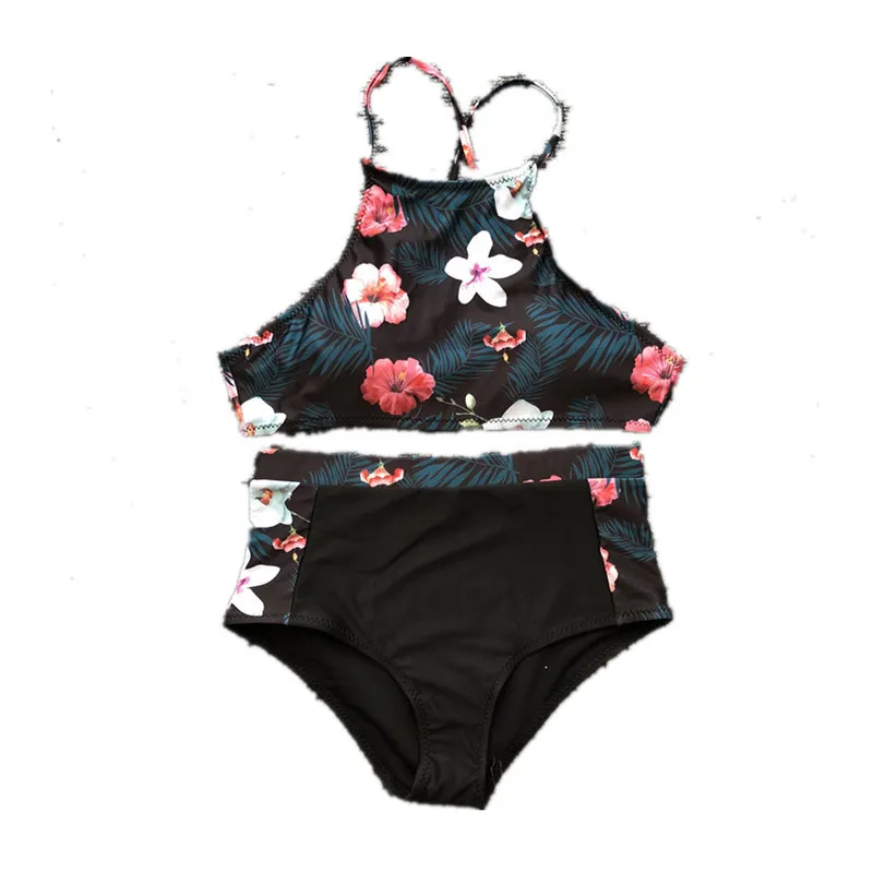 

European and American Foreign Trade Flower Print Halter Strap Ladies Bikini Swimsuit 2022 New Women's Swimming Suit Quick Dry