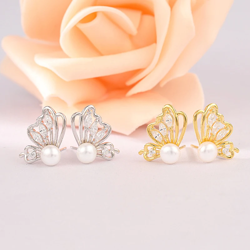 

925 Sterling Silver Temperament Stud Earring for Women Geometric Simple Tiny White Simulated Pearl Earring Fashion Party Jewelry