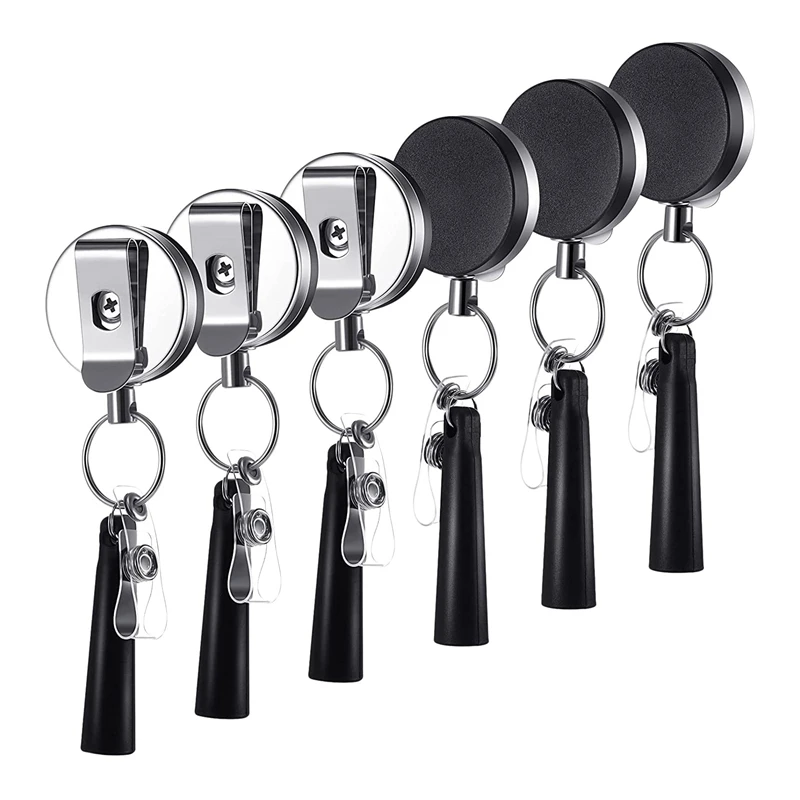 

6 Pcs Metal Retractable Badge Reel With Pen Holder Flexible Pull Badge For Carpenter Nurse Teacher Construction Worker