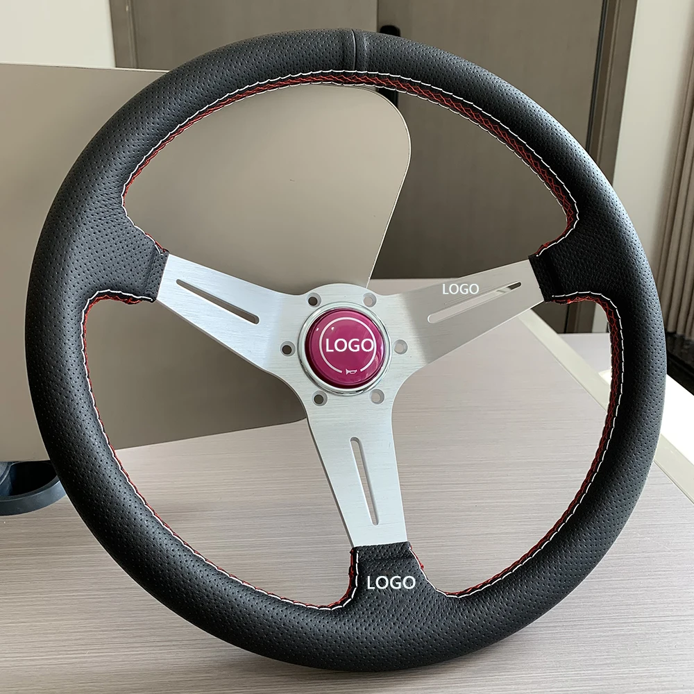 Универсальный 14-дюймовый кожаный гоночный руль из микрофибры 350 мм JDM Deep Dish Drift Rally