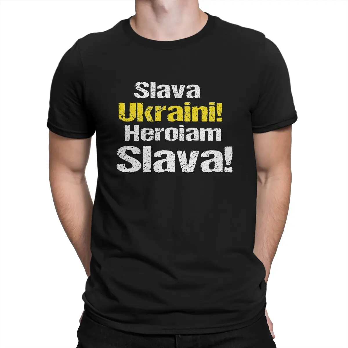 

Slava Ukraina Men TShirt Make Peace No War O Neck Short Sleeve Fabric T Shirt Humor Top Quality Birthday Gifts