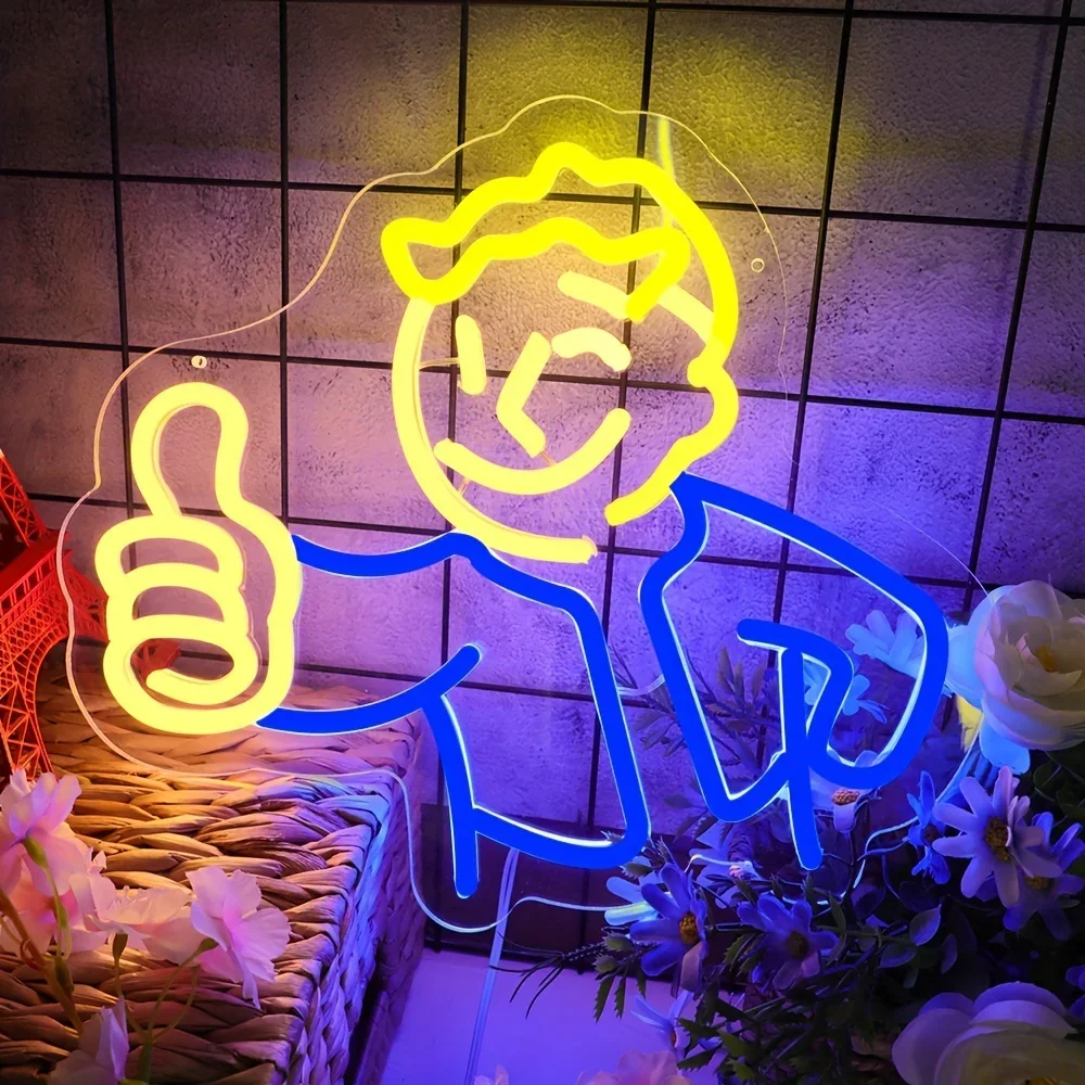 Акриловая неоновая вывеска Vault Boy с регулируемой яркостью многоцветное украшение