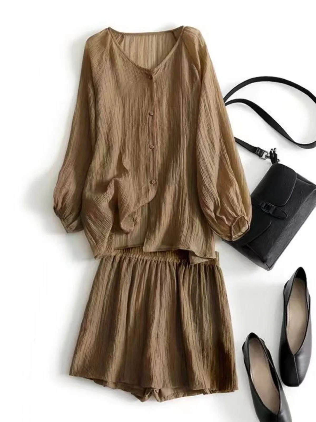 Lysel Sun Protection Fashionable Set Women Summer 2023 New Texture Light Shirts Top Wide Leg Shorts |