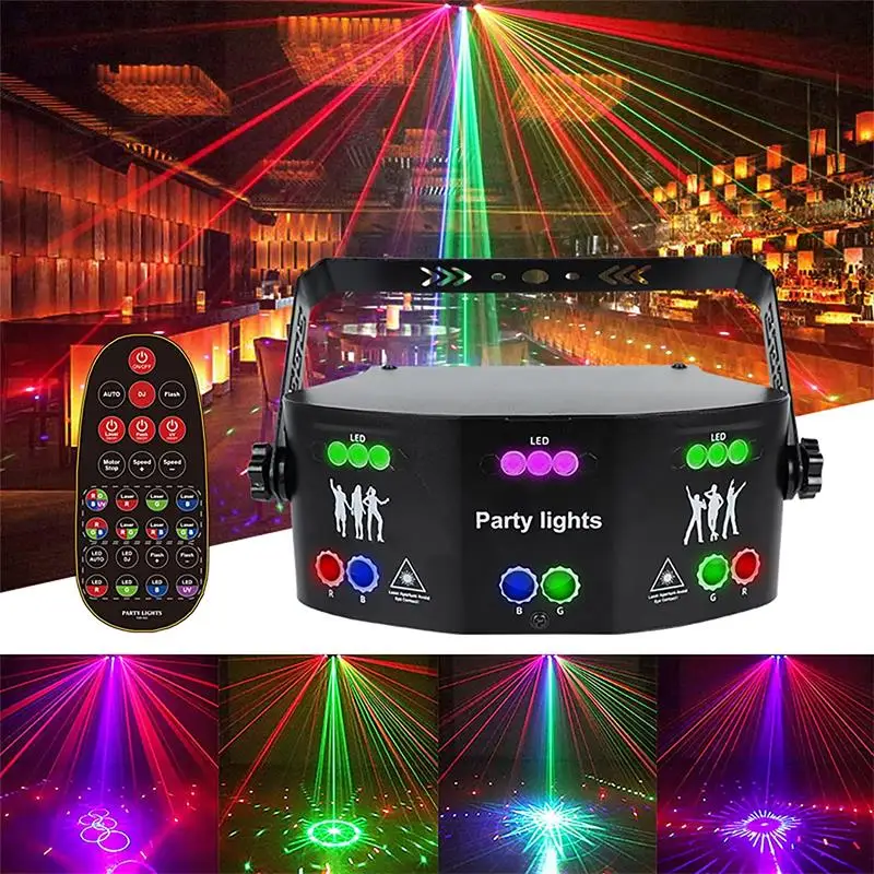 

9/15 Hole RGB Disco DJ Beam Laser Light Projector DMX Remote Strobe Stage Lighting Effect Xmas Party Holiday Halloween Lights
