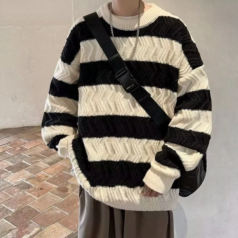 Осень-зима 2024 новый мужской вязаный свитер модный теплый пуловер с длинными