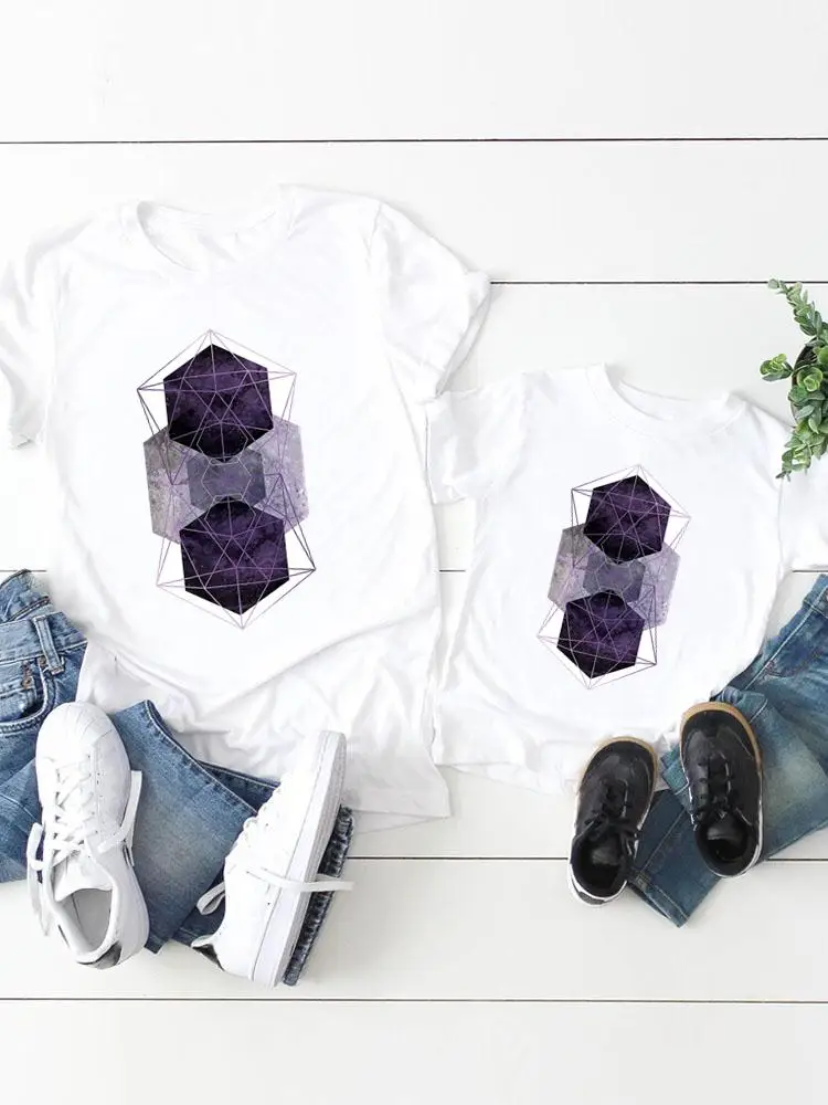 

Tee Women Child Kid Female Abstract Print 90s Clothing Boy Girl Summer Family Matching Outfits Mom Mama Graphic T-shirt Clothes
