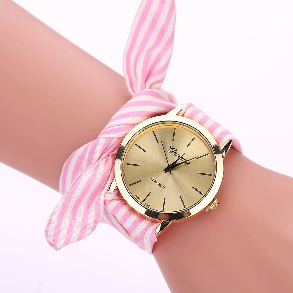 

Small Leather Watch Small Face Watches for Women Cloth Wristwatch Stripe Pink Small Leather Watch Small Face Watches for Women