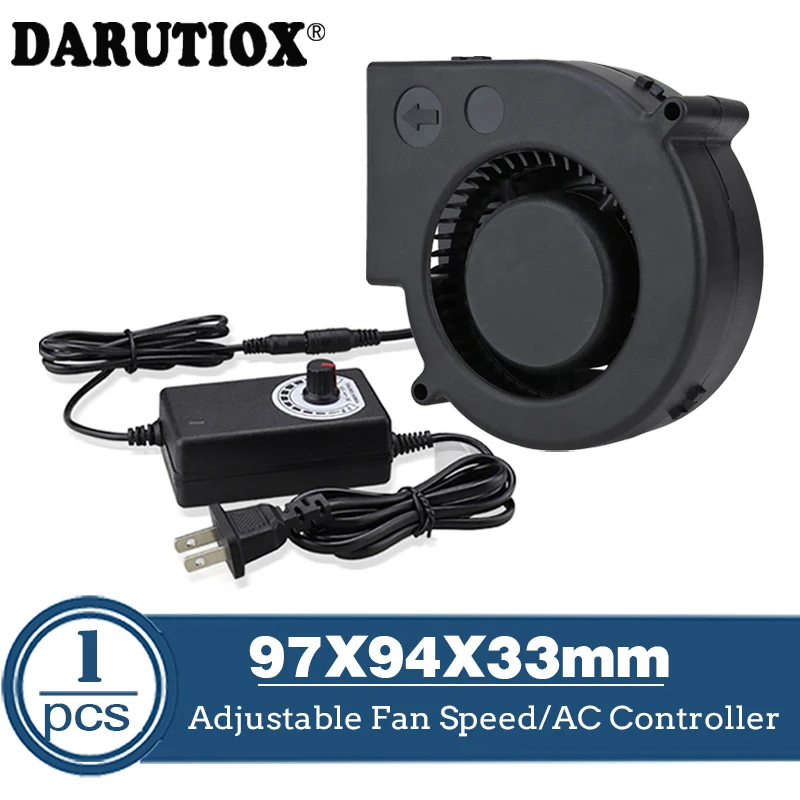 97MM Turbo Blower Fan 12V DC Female Connector 97x94x33mm Centrifugal Cooling Fan w/ AC 100V 220V Power Adapter Adjustable Speed