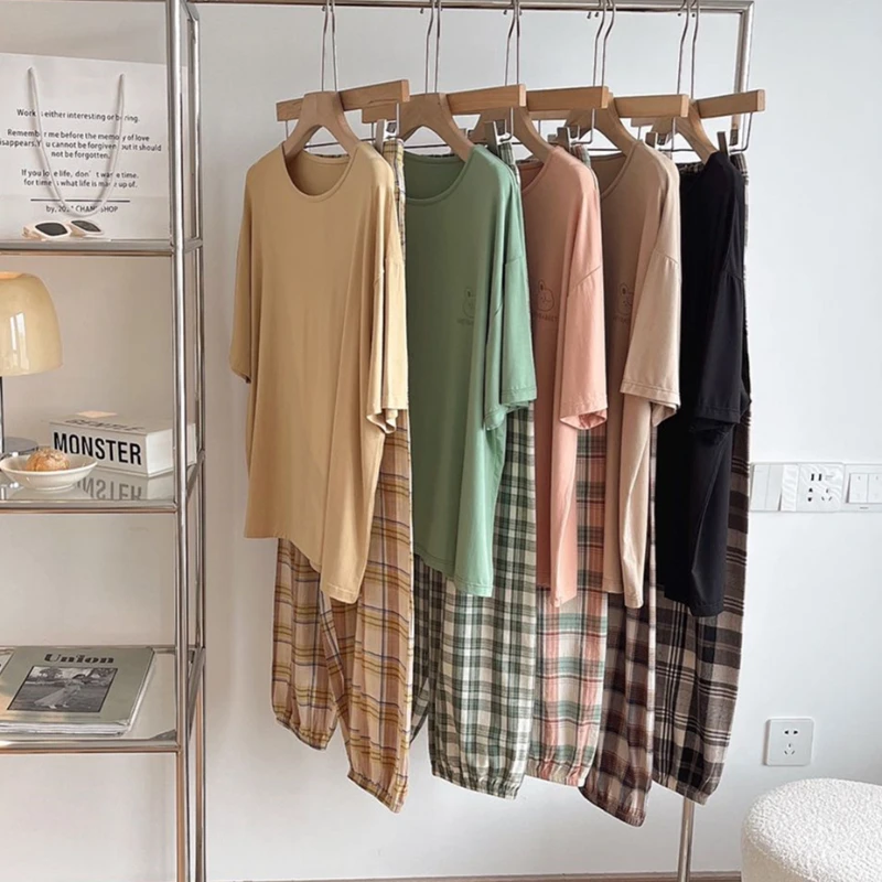 

Японская летняя Пижама для пары, женский костюм из чистого хлопка, Женская однотонная Простая рубашка с коротким рукавом и шорты, пижамный комплект для женщин