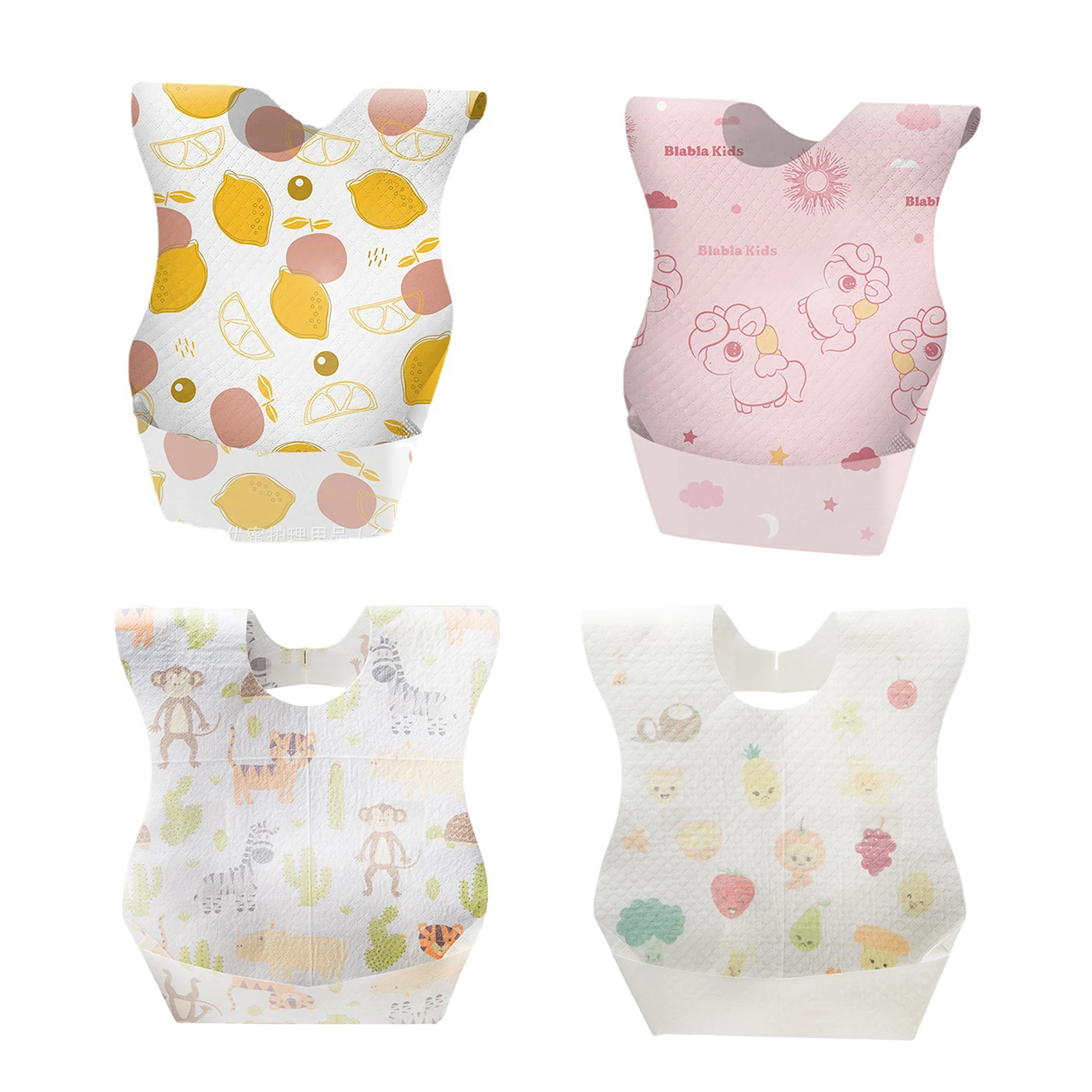 

10 Pieces Baby Bibs Disposable Cartoon Animal/ Fruit Print Infant Burp Cloth Saliva Towel for Drooling