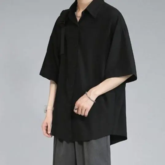Yasuk Spring Summer Fashion Men's Solid Casual Loose T-Shirt Cool Trendy Guy Long Sleeve Soft Drape Solid Loose Button